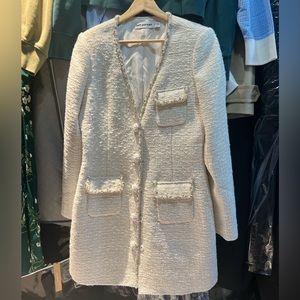 Self-portrait Cream Boucle Mini Dress, with sparkling buttons, size US 8